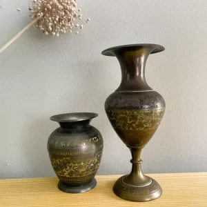 Pair of Indian Etched brass vases 